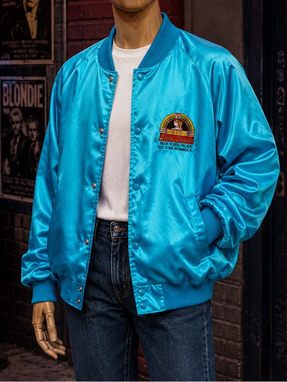 Vintage 80s Little Darlins Rock N Roll Palace Satin Bomber Jacket Kissimmee 2XL
